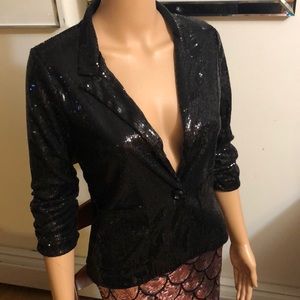 Stretchy Black Sequin Jacket Blazer Top S